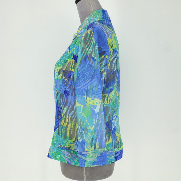 Coldwater Creek Jacket Womens 10 Blue Green Sheer Mesh Zip Lightweight Whimsy - Picture 6 of 15